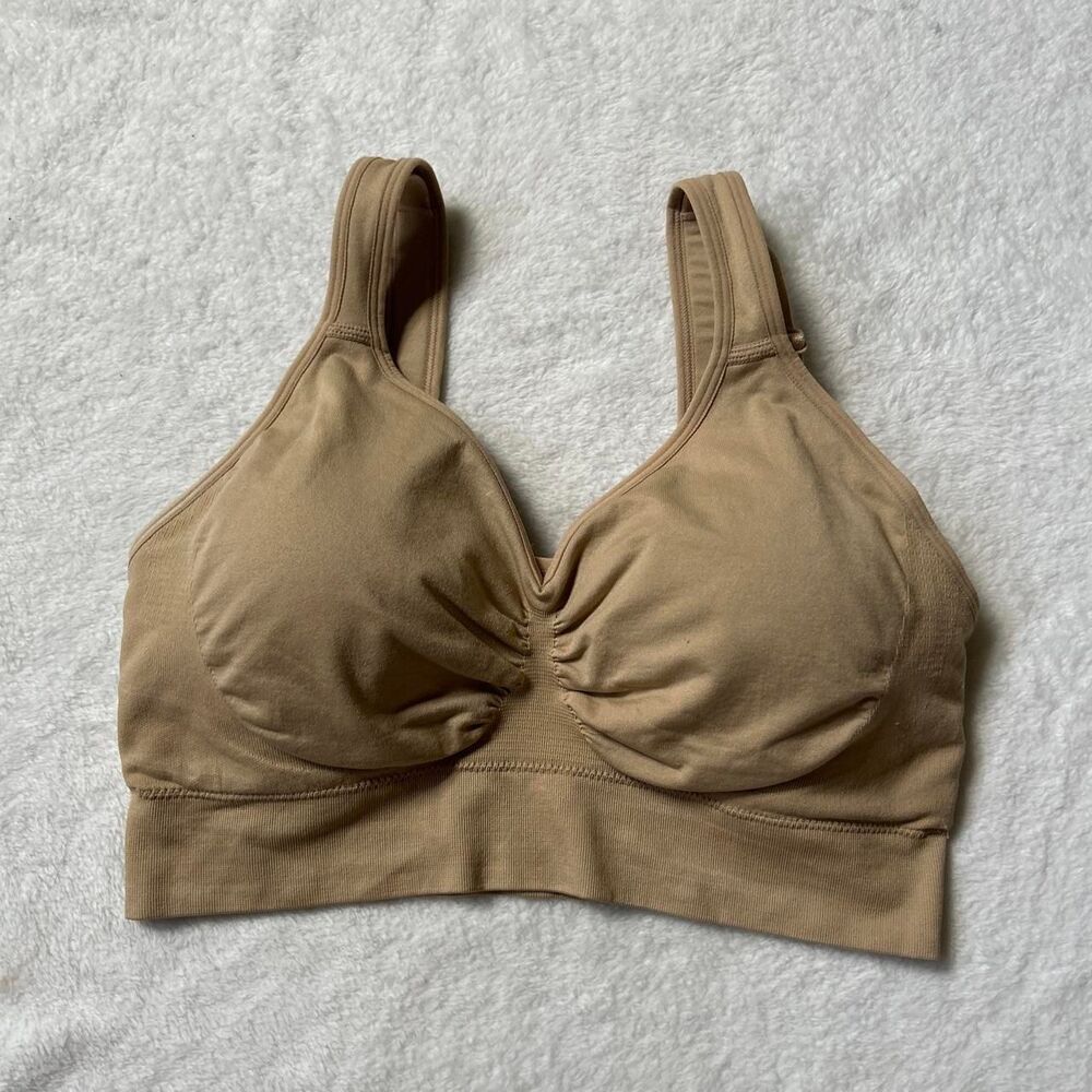 Genie Tan nude seamless sports bra with built in padding wireless 34 C/D